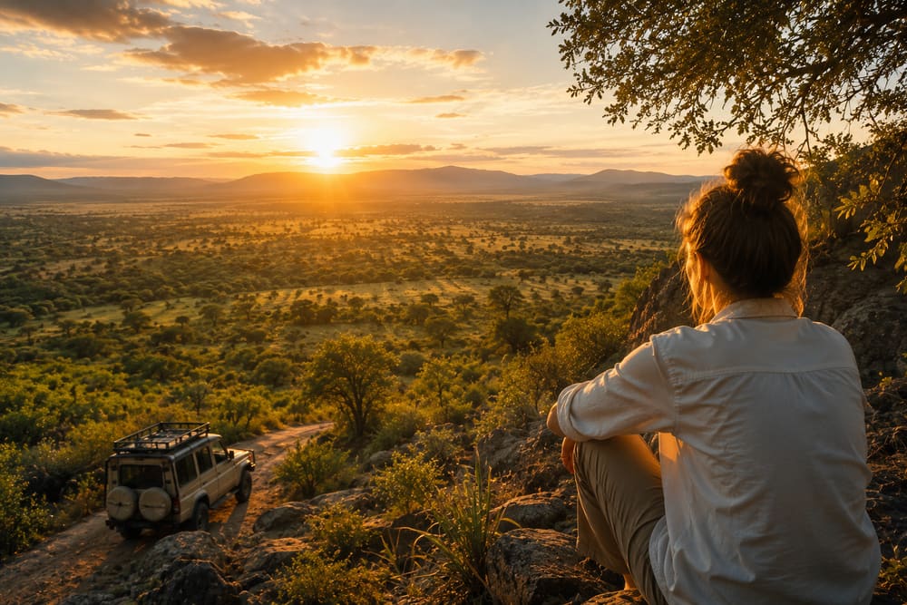 Vrijwilligers bij een kampvuur in Tanzania
